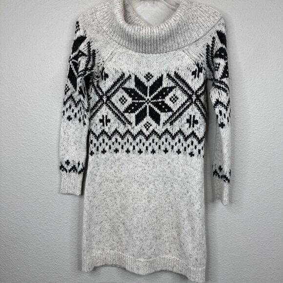 Abercrombie & Fitch Small Fair Isle Grey Cowl Sweater Dress - Picture 2 of 14